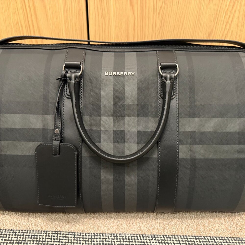 Burberry Boston Holdall Duffel Bag Charcoal Check - 80629171 - SEE DESCRIPTION